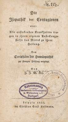 Titelblatt der Schrift „Isopathik der Contagionen“ von Johann Lux
