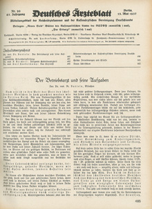 Titelseite Deutsches Ärzteblatt 67 Nr. 20 (1937), S. 485.
