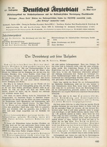 Titelseite Deutsches Ärzteblatt 67 Nr. 20 (1937), S. 485. Titelseite Deutsches Ärzteblatt 67 Nr. 20 (1937), S. 485.